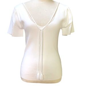 Marie Oliver Ribbed knit top with tassel ties. L worn once
